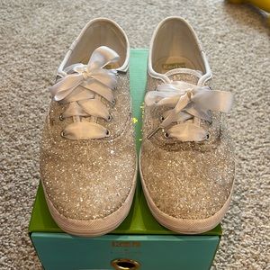 Kate Spade Keds white glitter size 6.5